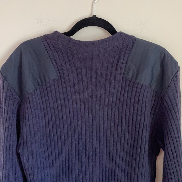 Navy Blue V Neck 100% Wool Sweater - Picture 4 of 7